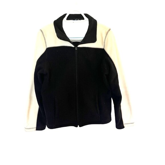 Vintage Eddie Bauer Womens Fleece Jacket Black White Full Zip Size L - Picture 1 of 7
